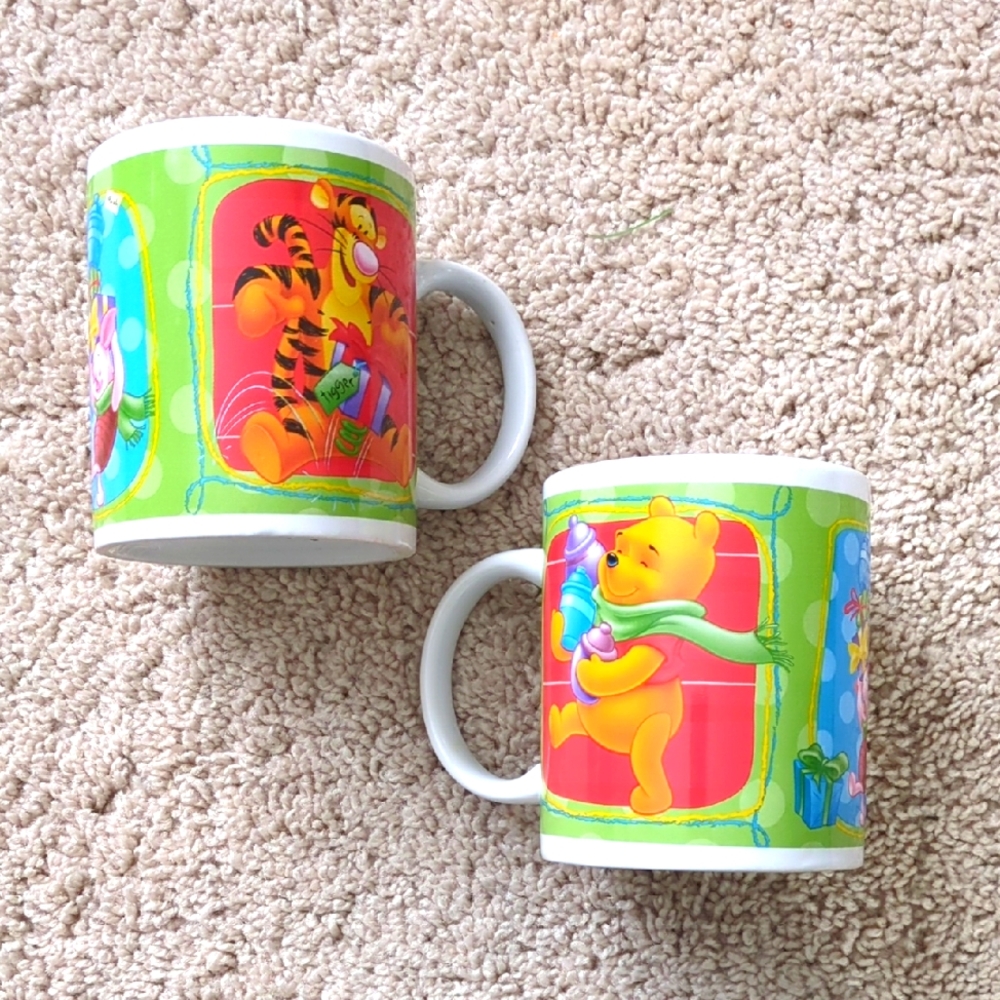 Two Matching Winnie the Pooh Christmas Mugs